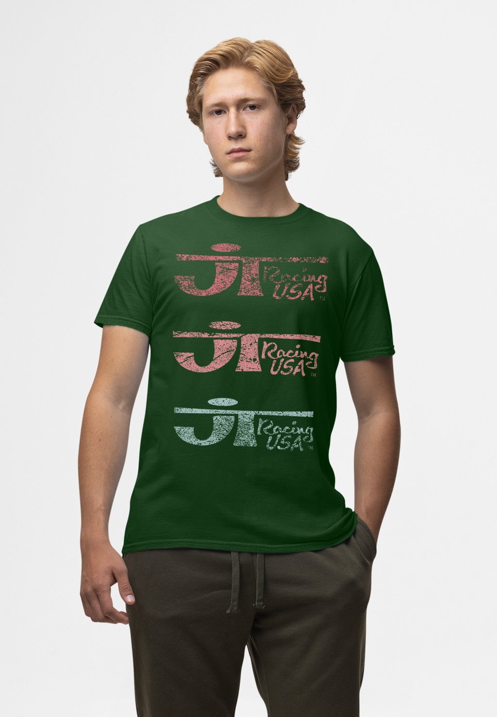 

Футболка с принтом JT RACING FADED TRIO OF LOGOS Henry Tiger, темно-зеленый