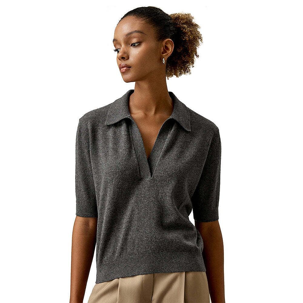 

Кашемировый свитер-поло для женщин Lilysilk, цвет Medium Gray