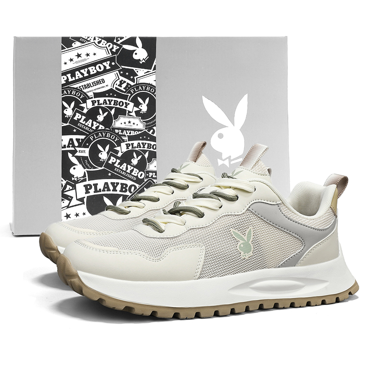

Playboy Низкие беговые кроссовки мужские бежево-зеленые, цвет Beige Green