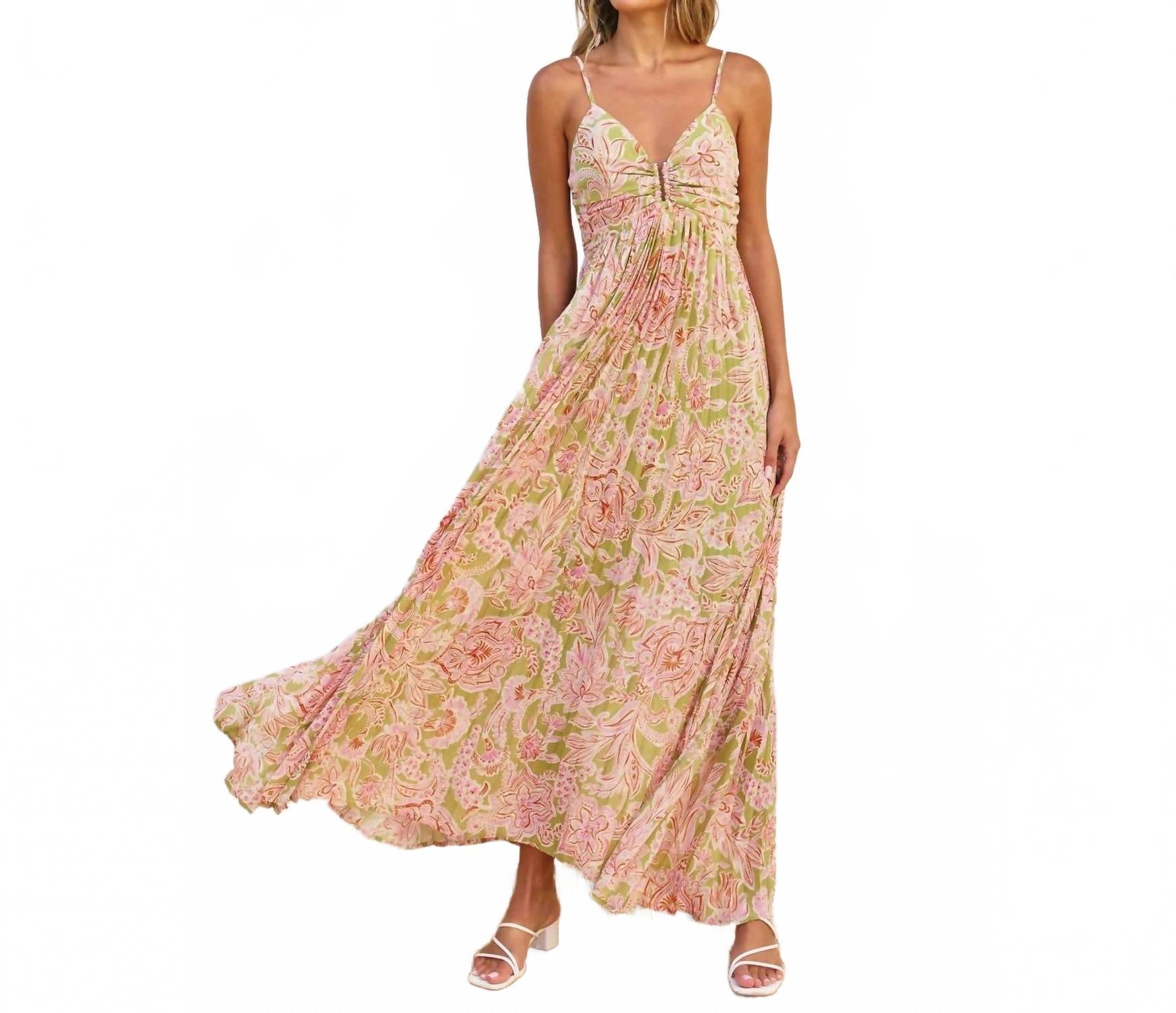 

Лилли Блум плиссированное макси-платье в зеленом и розово-лиловом DRESS FORUM