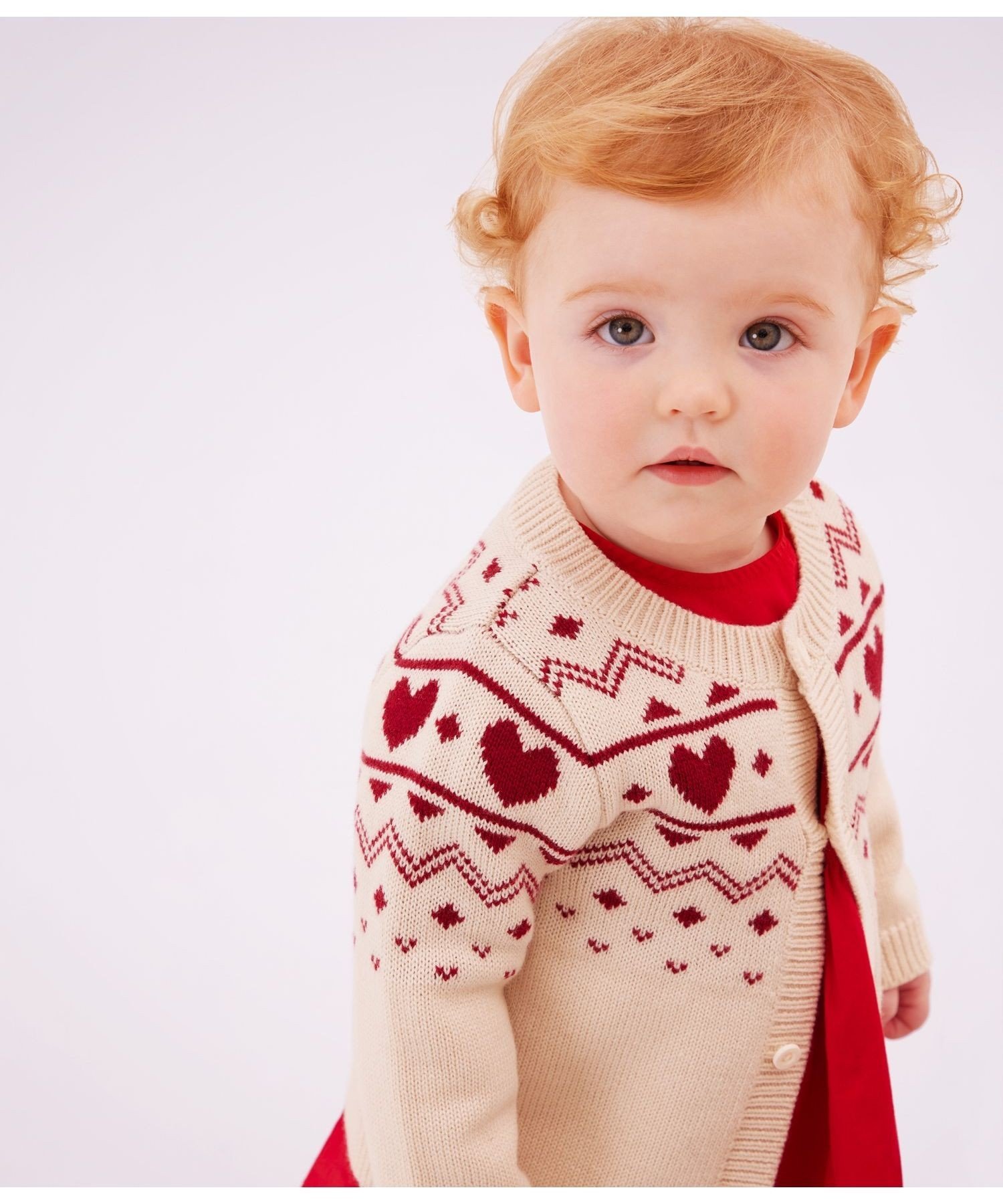 Кардиган PETIT BATEAU, Milky White/Red — фото 2