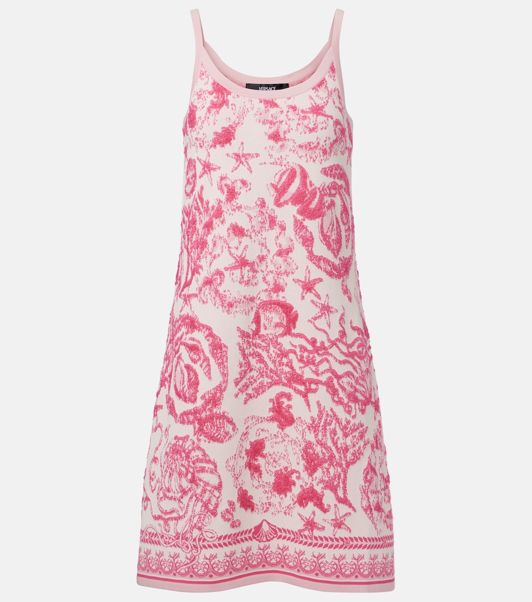 

Мини-платье из жаккардового махрового полотна Underwater Barocco Versace, Eggshell+Dragonfruit