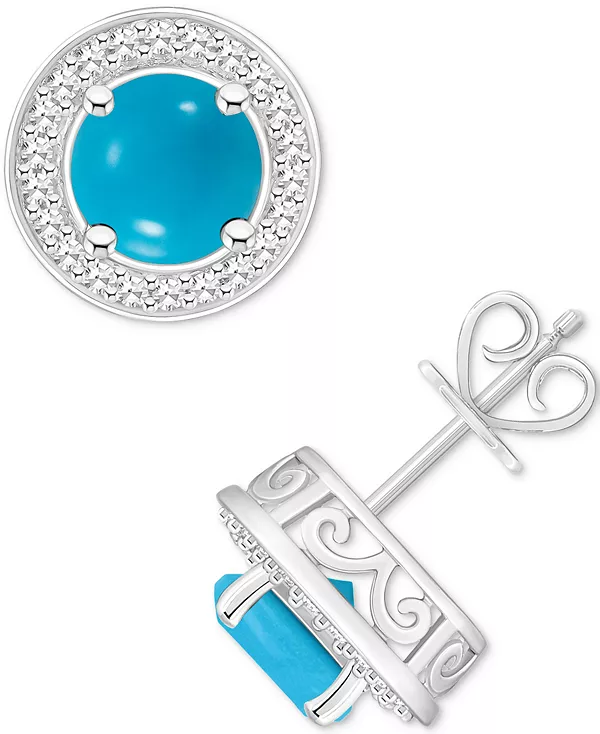 

Серьги-Гвоздики с ореолом из культивированного пресноводного жемчуга и бриллиантов (1/5 карата) из стерлингового серебра (также из оникса, бирюзы и лабрадорита) Macy'S, turquoise