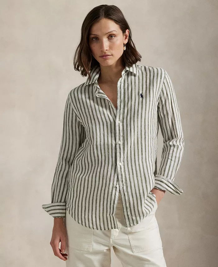 

Женская классическая полосатая льняная рубашка Polo Ralph Lauren, зеленый