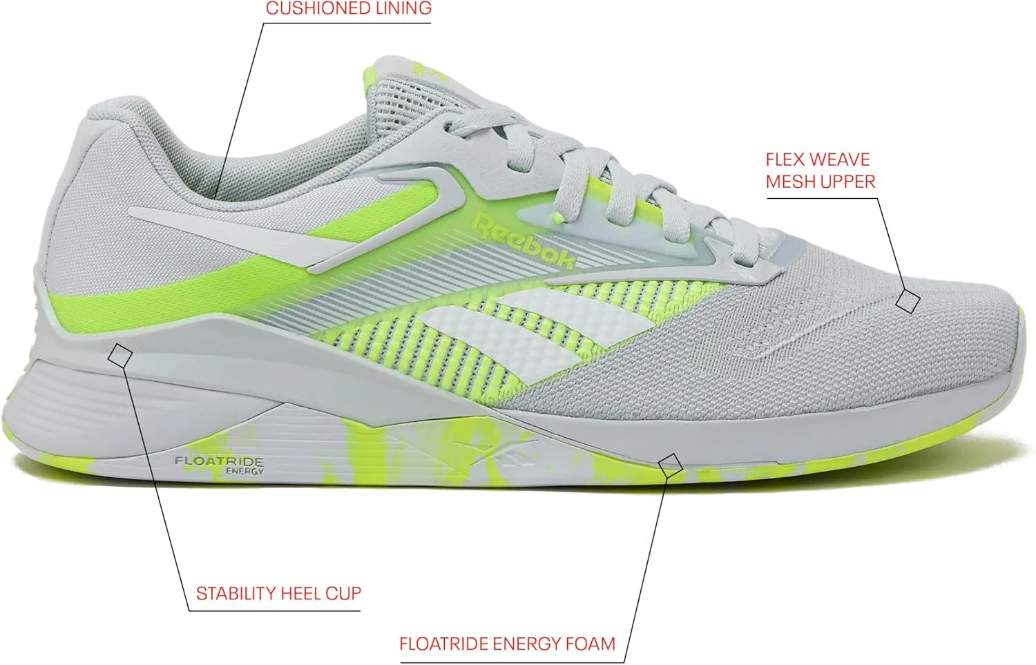 Кроссовки Reebok Unisex Nano X4, Moon Digital Lime Footwear White — фото 2
