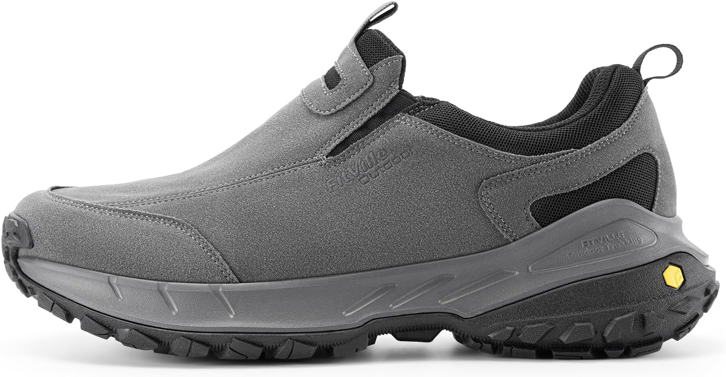 

Мужские кроссовки FitVille с широким размером для походов и прогулок, лоферы для треккинга с поддержкой свода стопы, Нескользящие, Широкий носок, серый