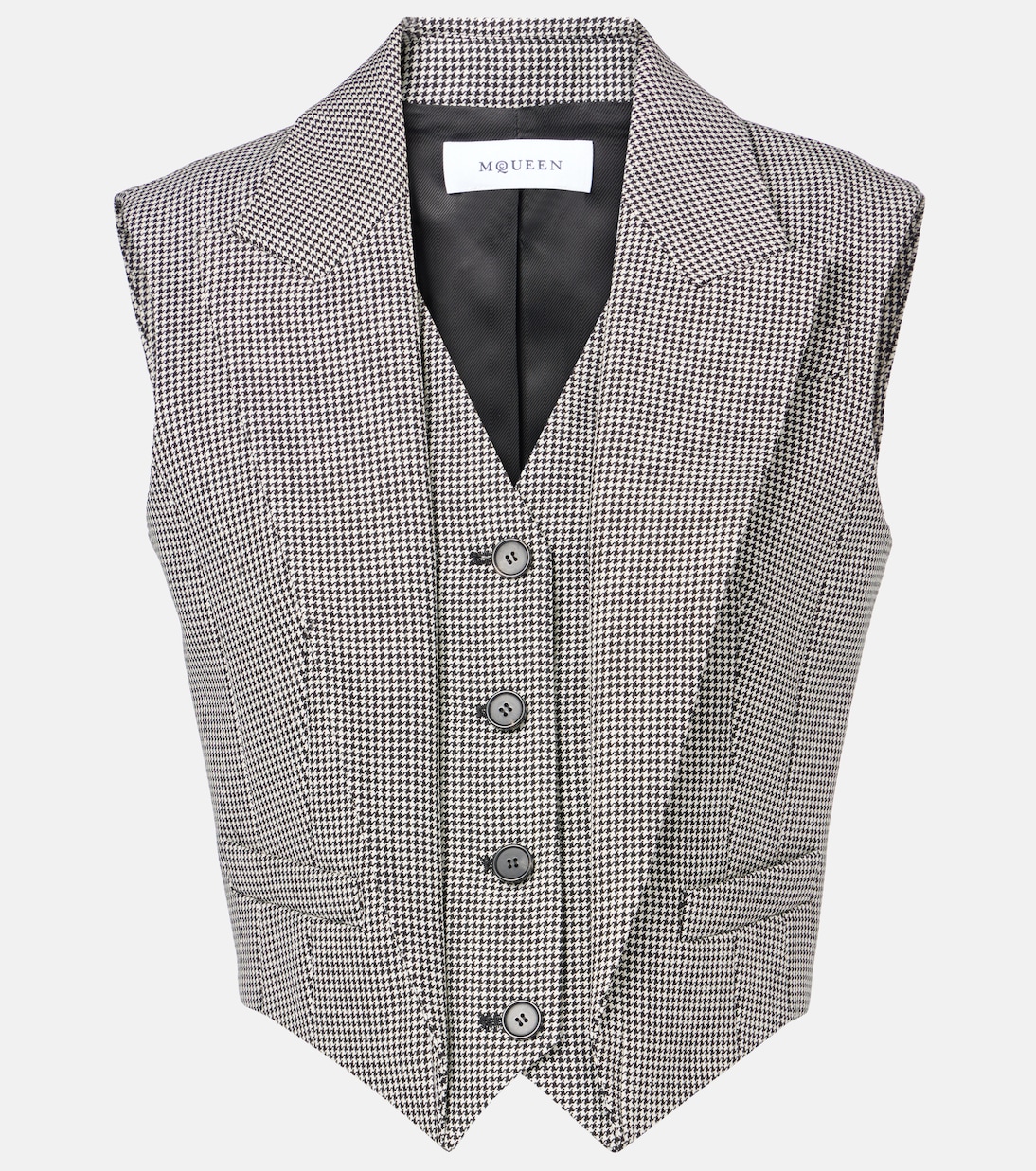 

Жилет из шерсти и мохера в клетку "гусиная лапка" McQueen, Black/Ivory