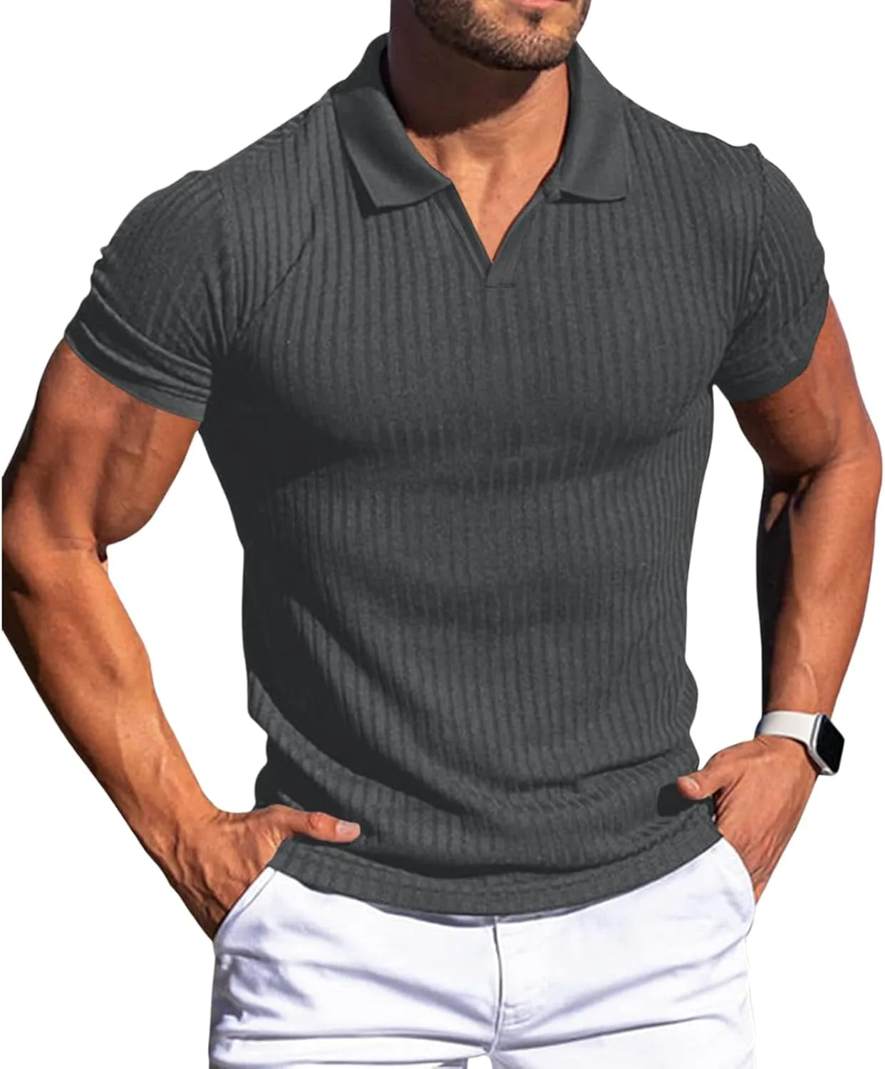 

Мужская футболка V-образного выреза Slim Fit с коротким рукавом из хлопка CHXLQQX