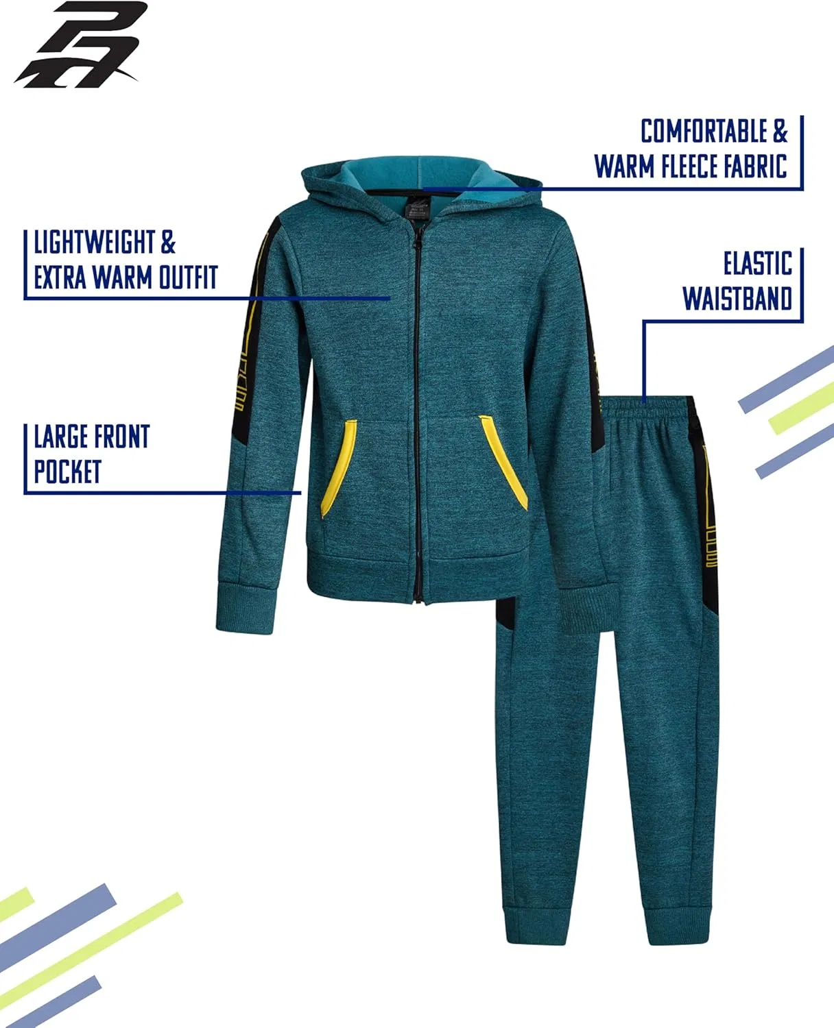Детский спортивный костюм из флиса Pro Athlete, 2 предмета, Teal Blue Lining — фото 2