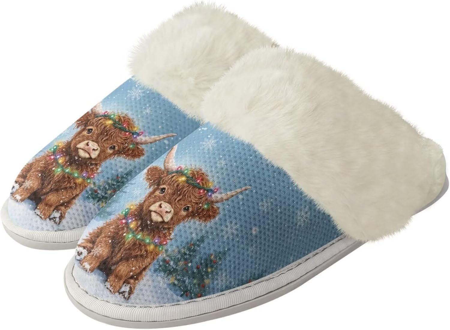 

Домашние тапочки Binienty для женщин и мужчин ультралегкие пушистые зимние, Highland Cow