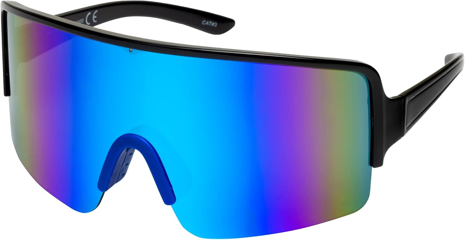 

Большие зеркальные солнцезащитные очки в стиле ретро, ​​светоотражающие, неполяризованные, винтажные солнцезащитные очки-козырьки 80-х и 90-х годов, для женщин и мужчин FLAWLESS EYEWEAR, Blue Mirror