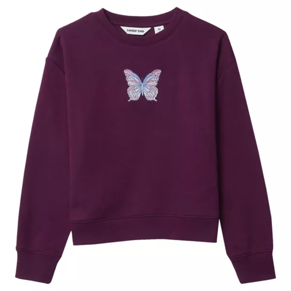 

Толстовка с круглым вырезом и вышивкой для девочек 2–16 лет Lands' End, цвет plum butterfly