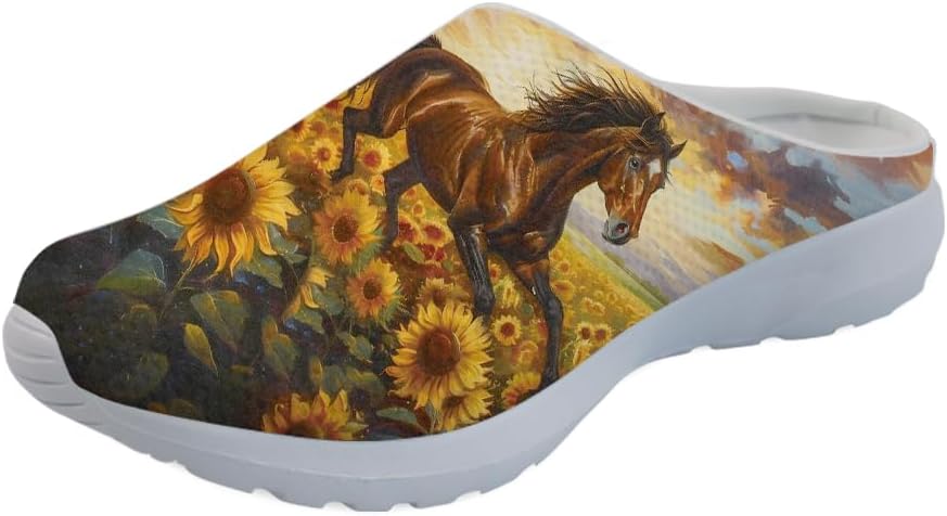 

Женские слипоны-мюли Forchrinse Black Bat Cobweb, мужские садовые сабо, сетчатые прогулочные туфли для повседневной носки, работы и спортзала, Horse Sunflower Field