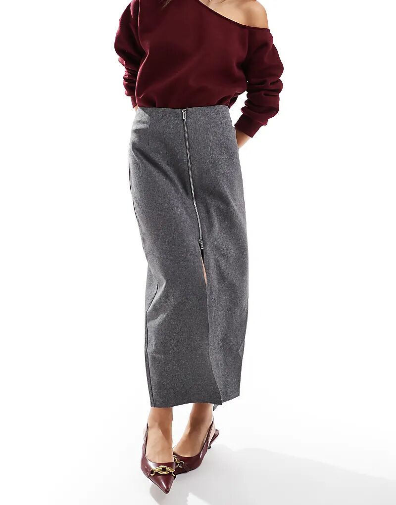 

Юбка миди с молнией серого цвета ASOS DESIGN