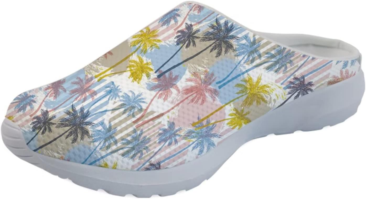 

Женские слипоны-мюли Forchrinse с милым Санта-Клаусом, мужские садовые сабо, сетчатые прогулочные туфли для повседневной носки, работы и спортзала, Colorful Palm