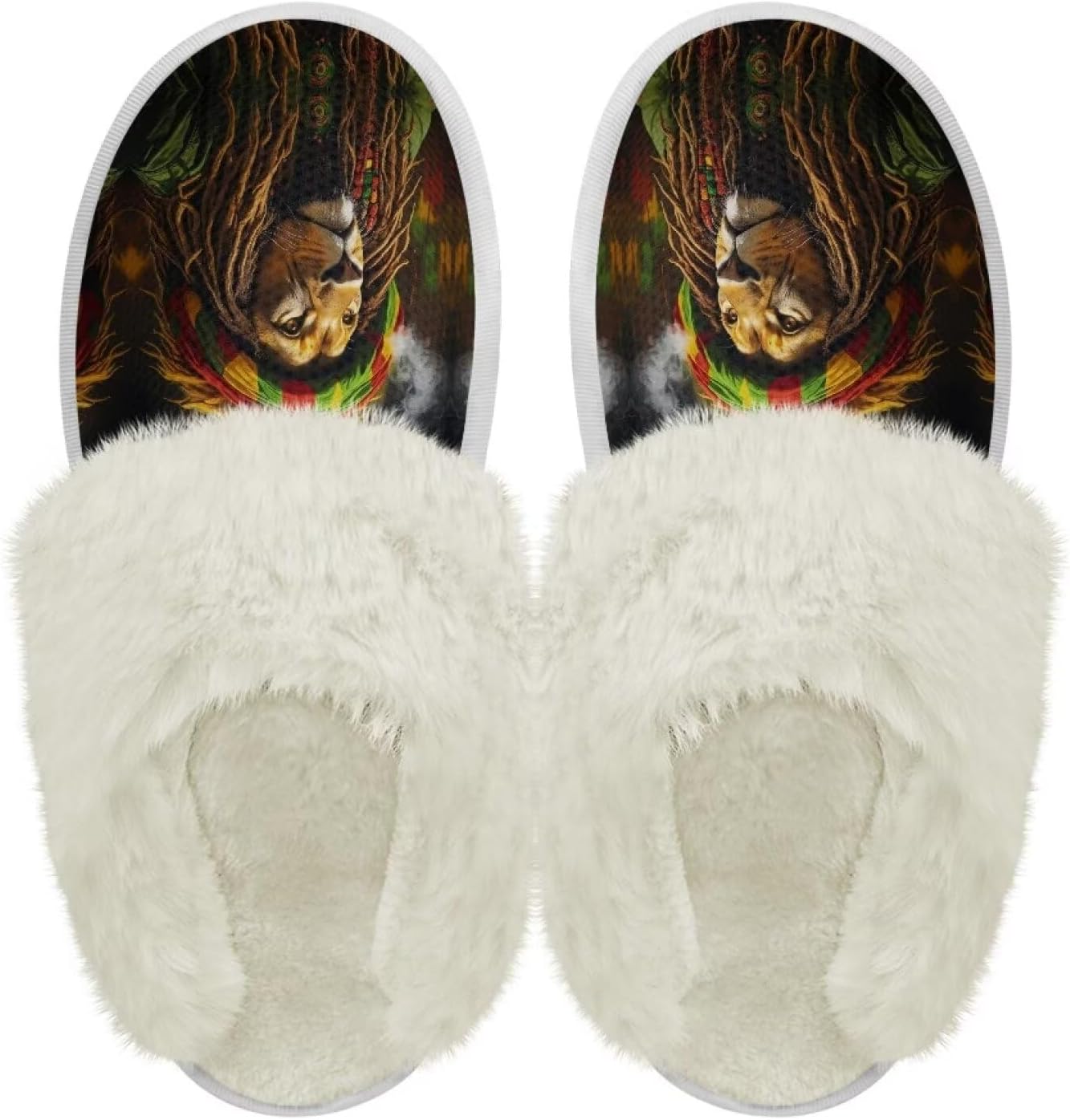 

Хлопковые тапочки с пушистыми краями, домашние тапочки для дома и улицы, хлопковые тапочки унисекс Pjheqoxe, Rasta Lion Brown