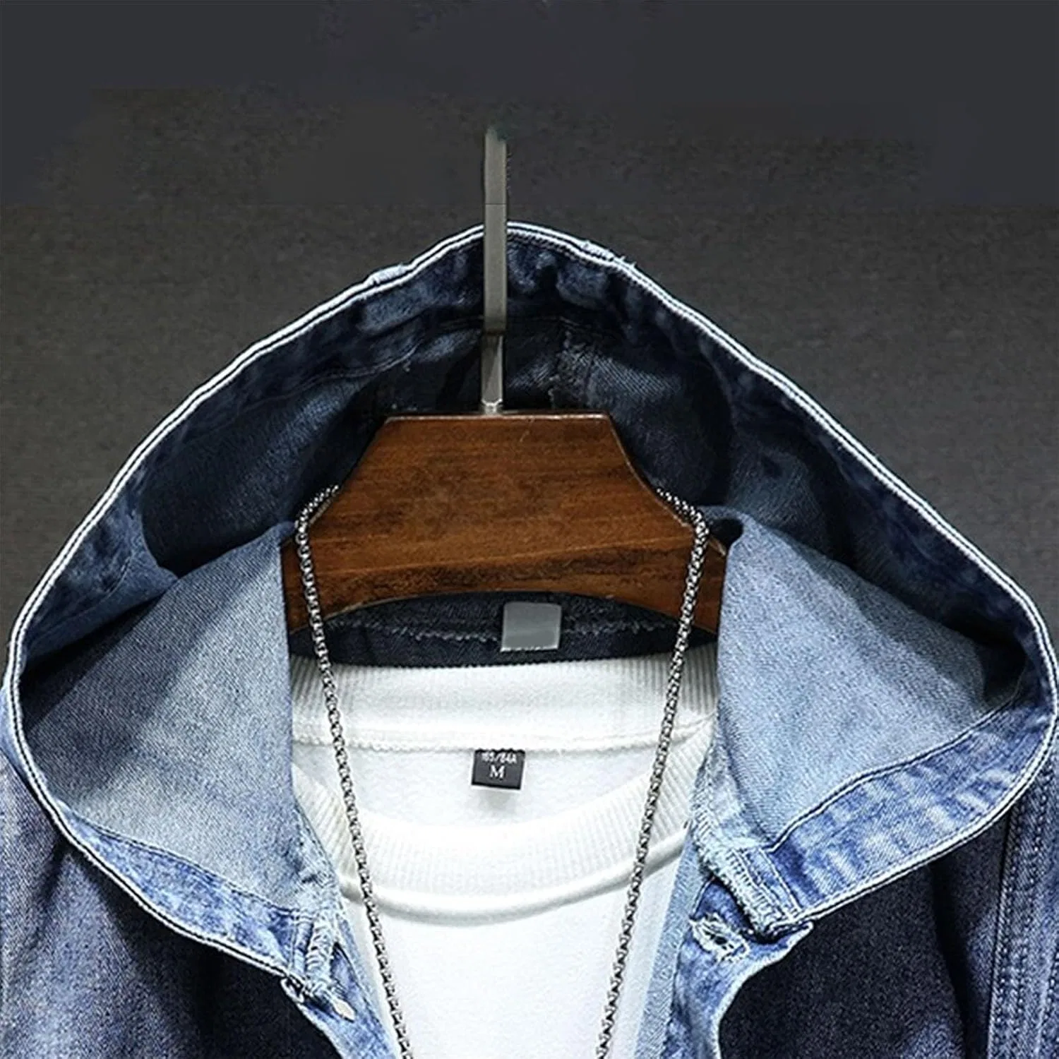 Мужская худи джинсовая куртка casual slim fit джинсовка модная с длинным рукавом в стиле тракер верхняя одежда Generic, светло-голубой — фото 3