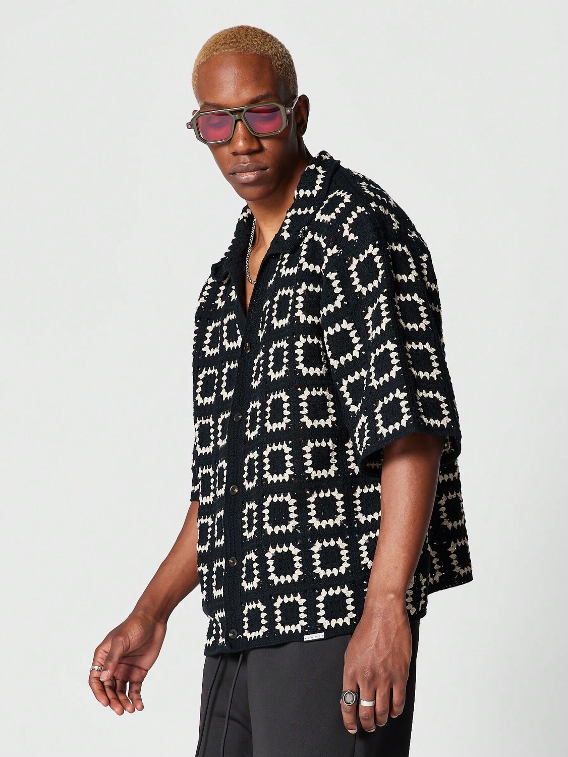 

Рубашка свободного кроя, связанная крючком, с застежкой на пуговицы Sumwon, мультиколор