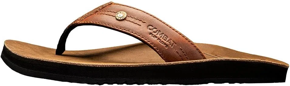 Мужские кожаные эргономичные шлепанцы Combat Flip Flops в стиле AK-47 коричневого цвета - принадлежащие ветерану - плохо подходят для бега, еще хуже для боя — фото 4