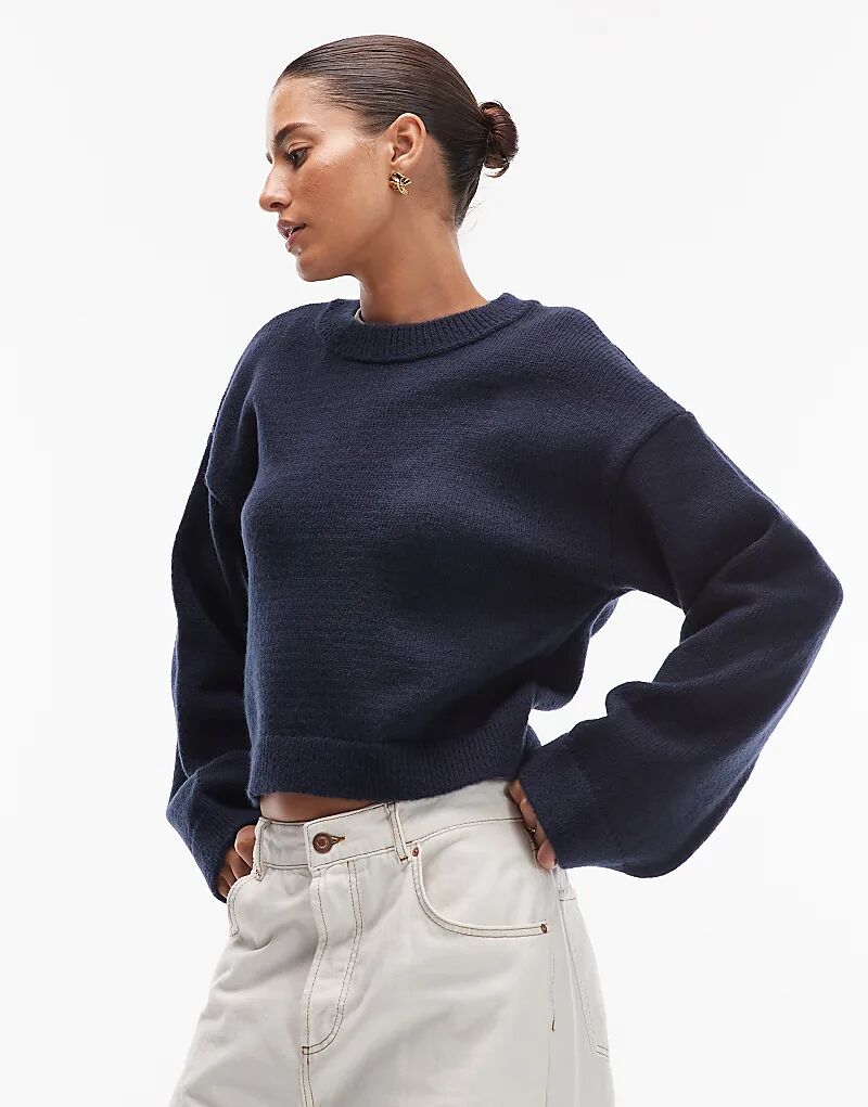 

Пушистый вязаный джемпер с широкими рукавами ASOS DESIGN темно-синего цвета