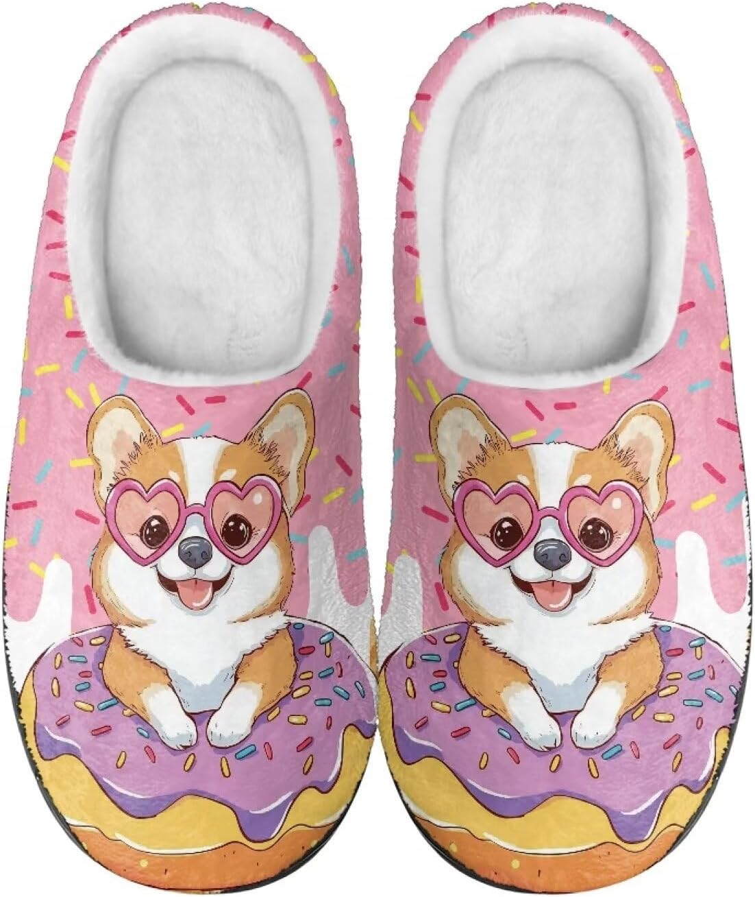 

Мужские и женские плюшевые тапочки для пары, фланелевые теплые мягкие уютные тапочки, домашние тапочки для спальни и улицы, размеры 3-15 Zcfygdx, Cartoon Donut Puppy Pattern Print