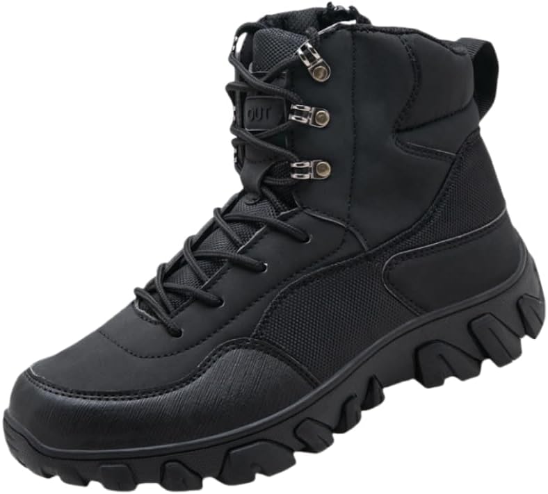 

Мужские тактические военные ботинки Легкие походные ботинки средней высоты с боковой молнией Пешие и боевые ботинки Hhhchpm, черный