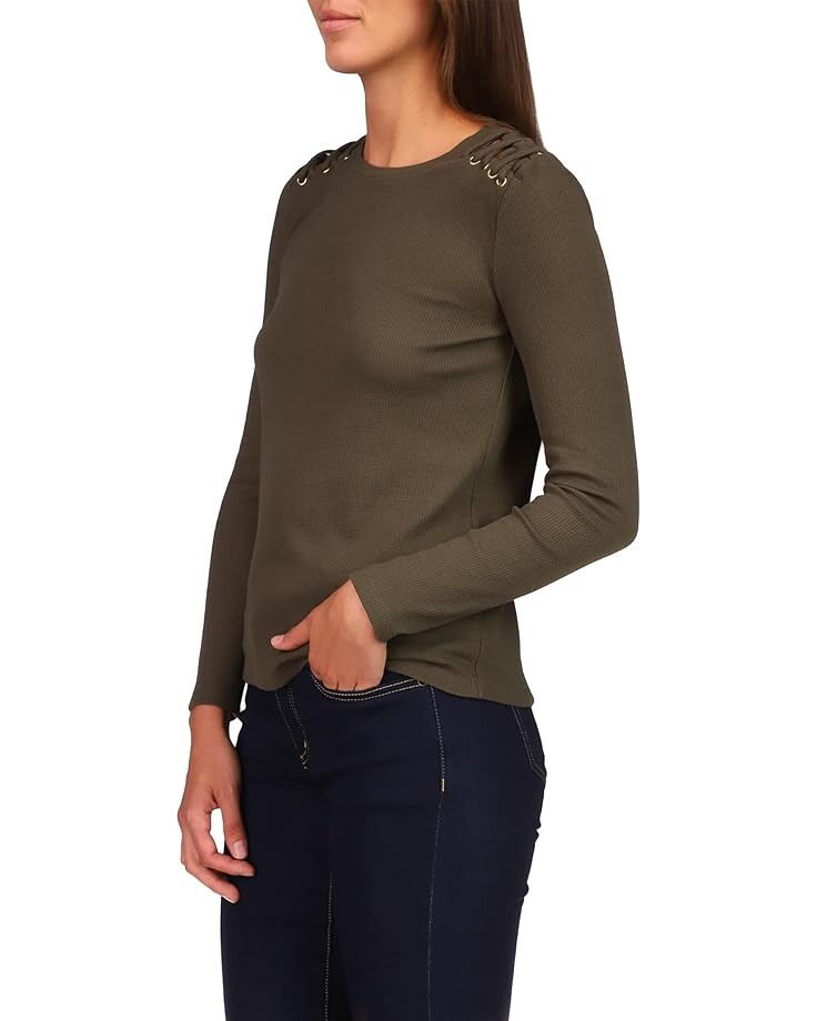 

Топ Michael Kors Waffle Shoulder Lace-Up Top, цвет Ivy