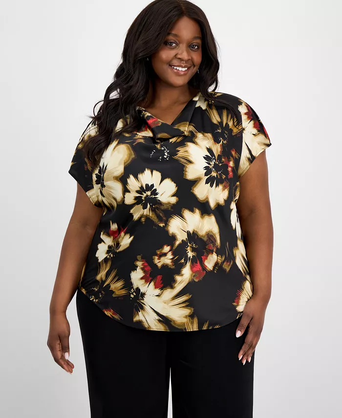 

Топ с каплевидными рукавами и цветочным принтом Plus Size Anne Klein, черный