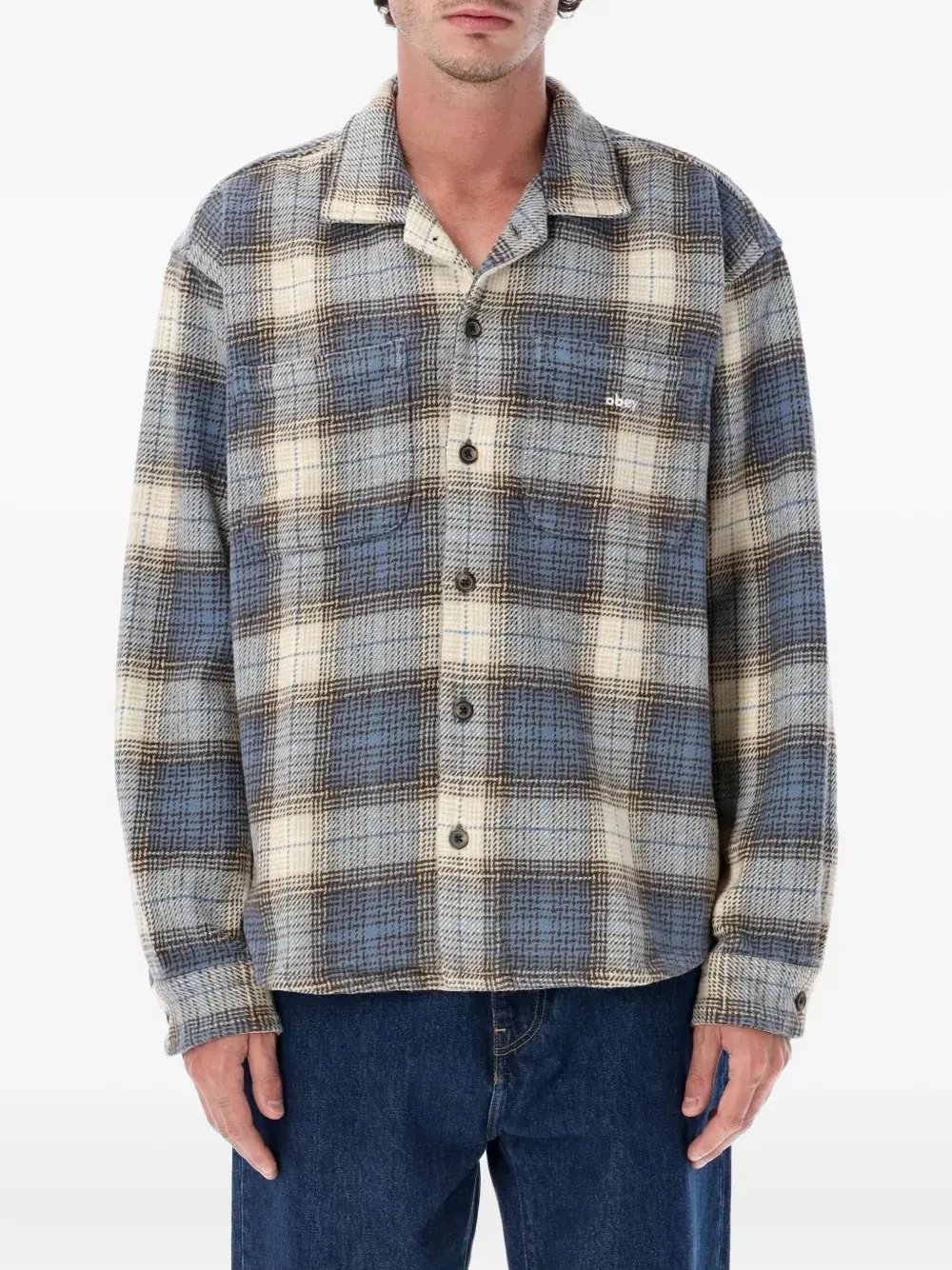 

Рубашка в клетку с карманом Obey, синий