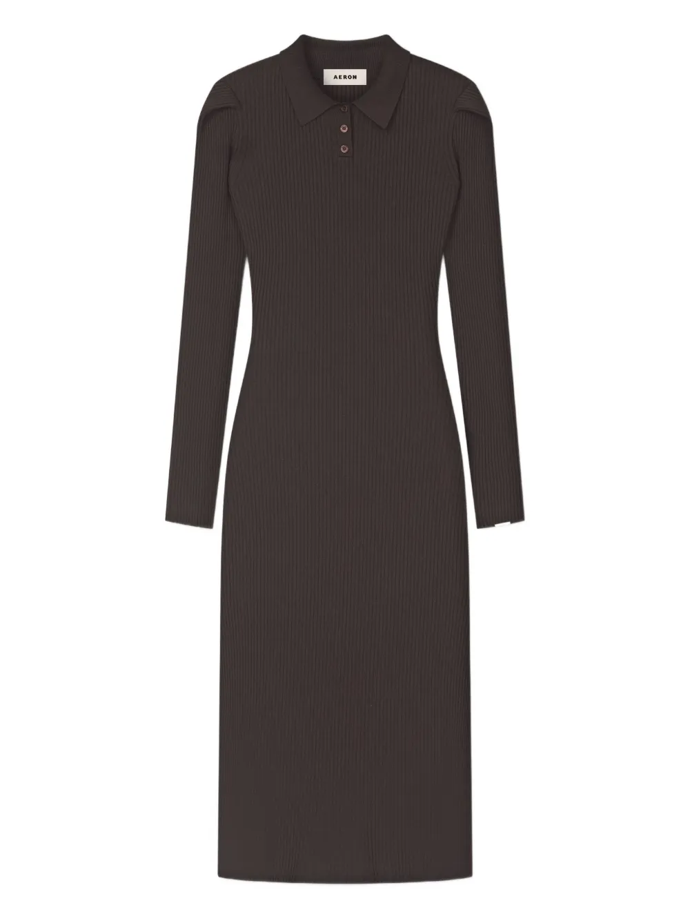 

Платье миди в рубчик с воротником поло Aeron, коричневый