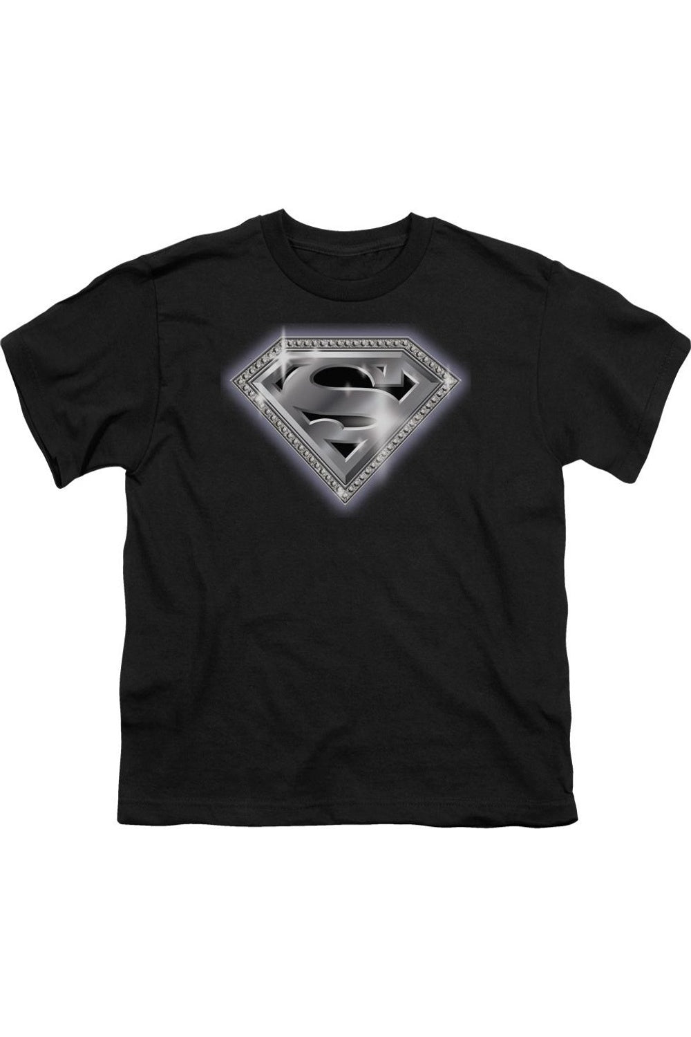 

Футболка с блестящим щитом Супермена для детей с коротким рукавом Gildan, черный