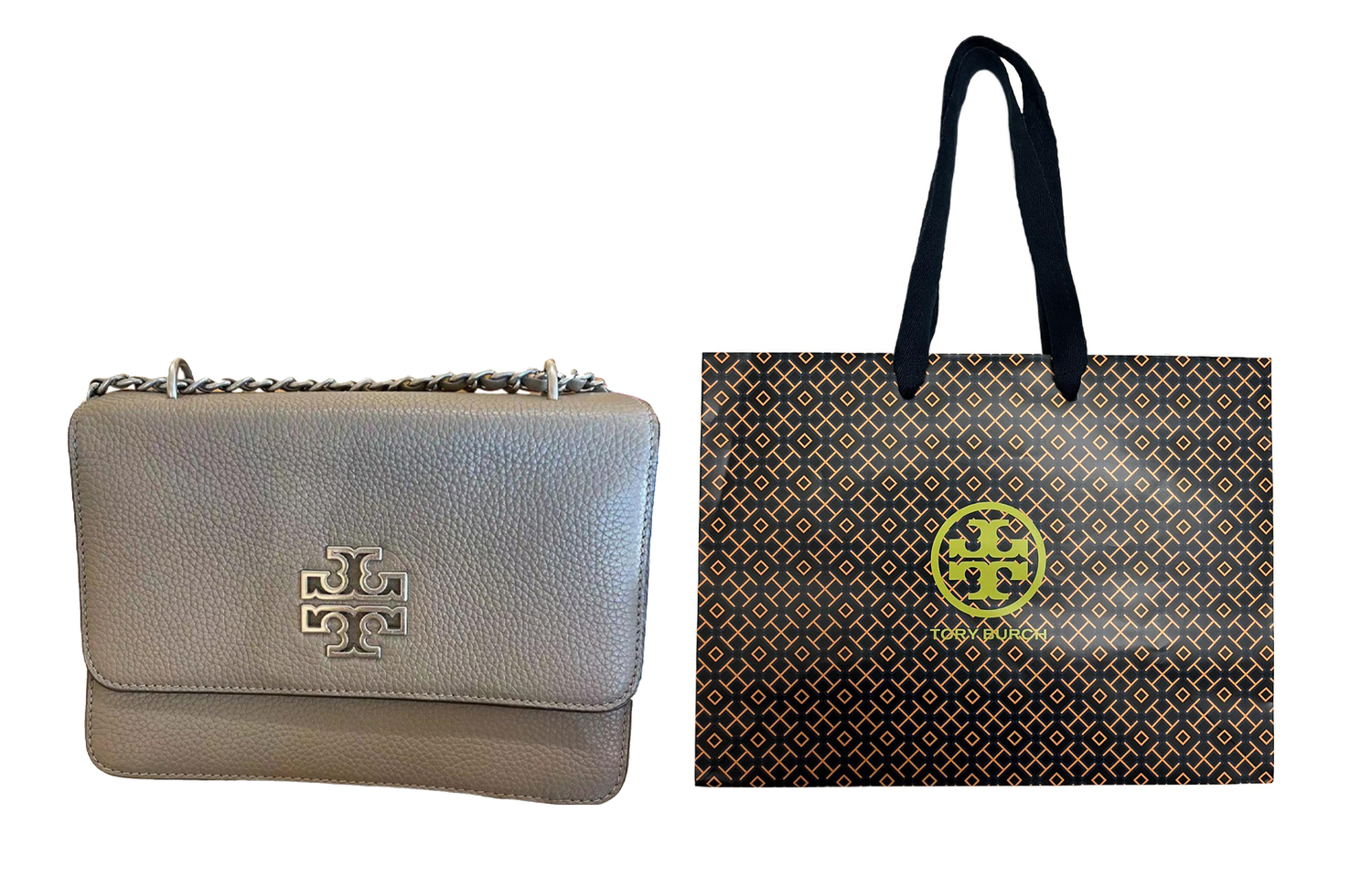 

TORY BURCH Бриттен Сумка через плечо из личиевой зерненой кожи малая женская цапля серая