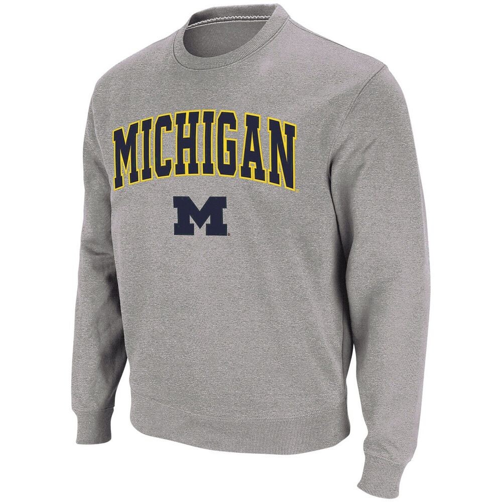 

Мужской свитшот с круглым вырезом Colosseum Heather Grey Michigan Wolverines Arch & Logo, цвет Mic Grey