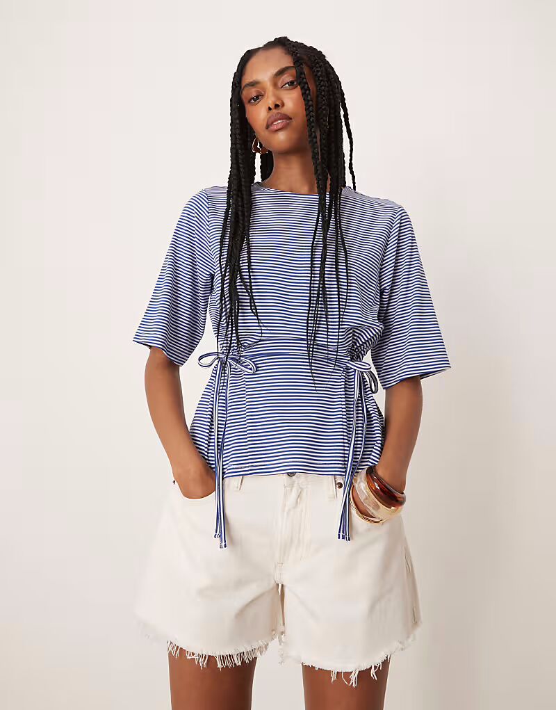 

Футболка с завязкой ASOS DESIGN в синюю полоску