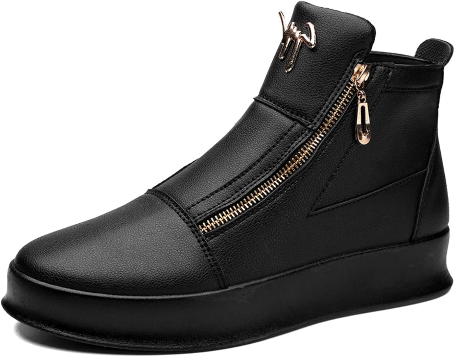 

Мужские высокие кожаные кроссовки LSHWCIFT с двойной золотой молнией, современные обувь для повседневного стиля и комфорта, с амортизированными щиколотками (черные, белые)