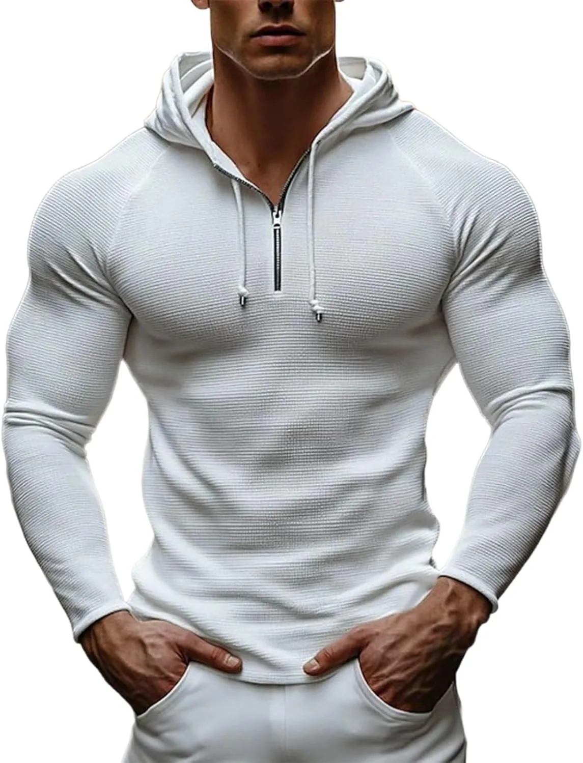 

Мужской худи-пуловер Quarter Zip с капюшоном, Casual, Slim Fit, вязаная текстура