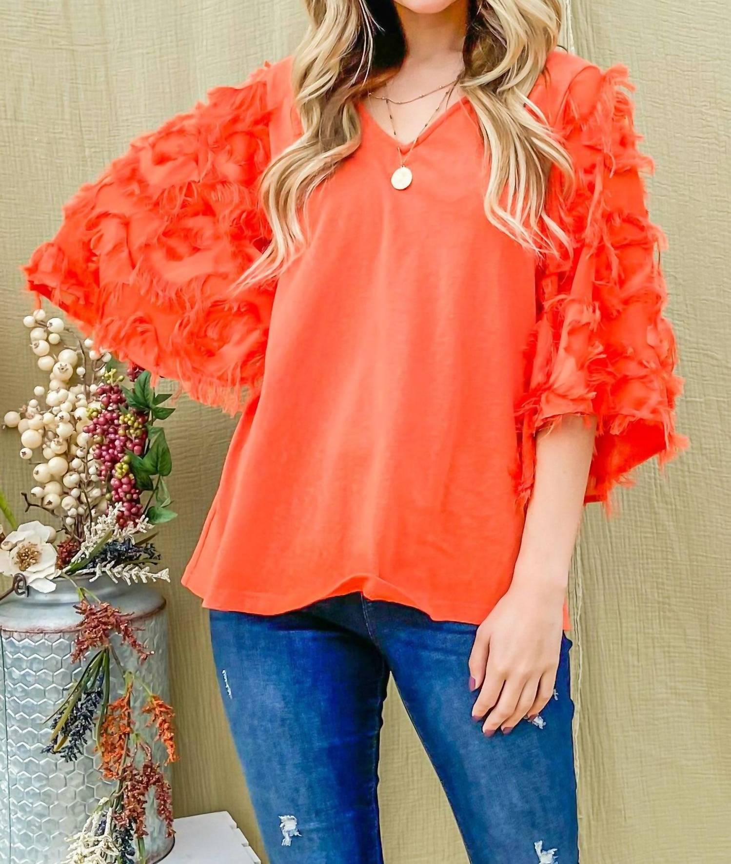 

Футболка Feather с детализированным рукавом 3/4 и текстурой "слэб" в цвете грейпфрут And The Why, Grapefruit