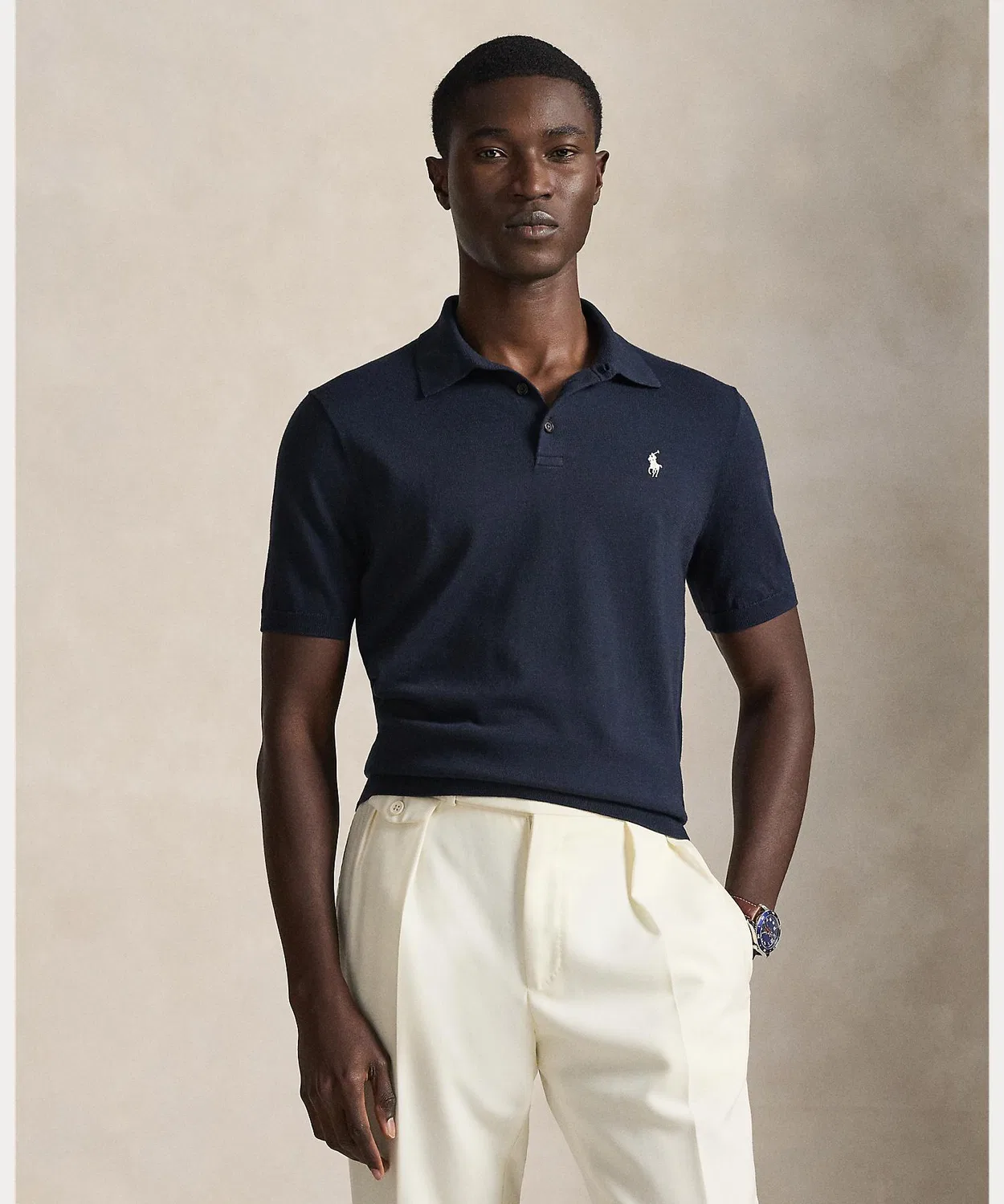 Свитер с поло-воротником, хлопок, Ralph Lauren, синий