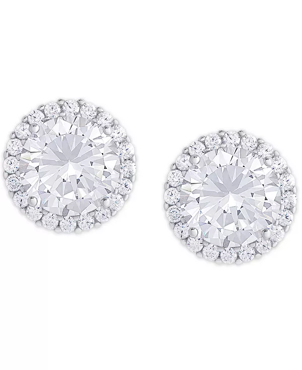 

Серьги-Гвоздики с круглым кубическим цирконием и солитером в серебряной оправе Macy'S, april/clear