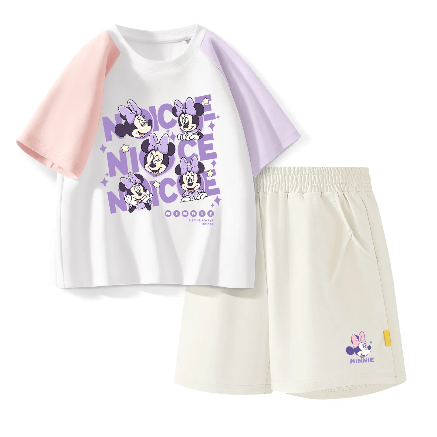 Детский спортивный костюм Casual Sportswear 2 Piece Set Disney, Di Flower Knot Minnie Pink Purple+Di Princess Knot K_Bottom Right Mist White