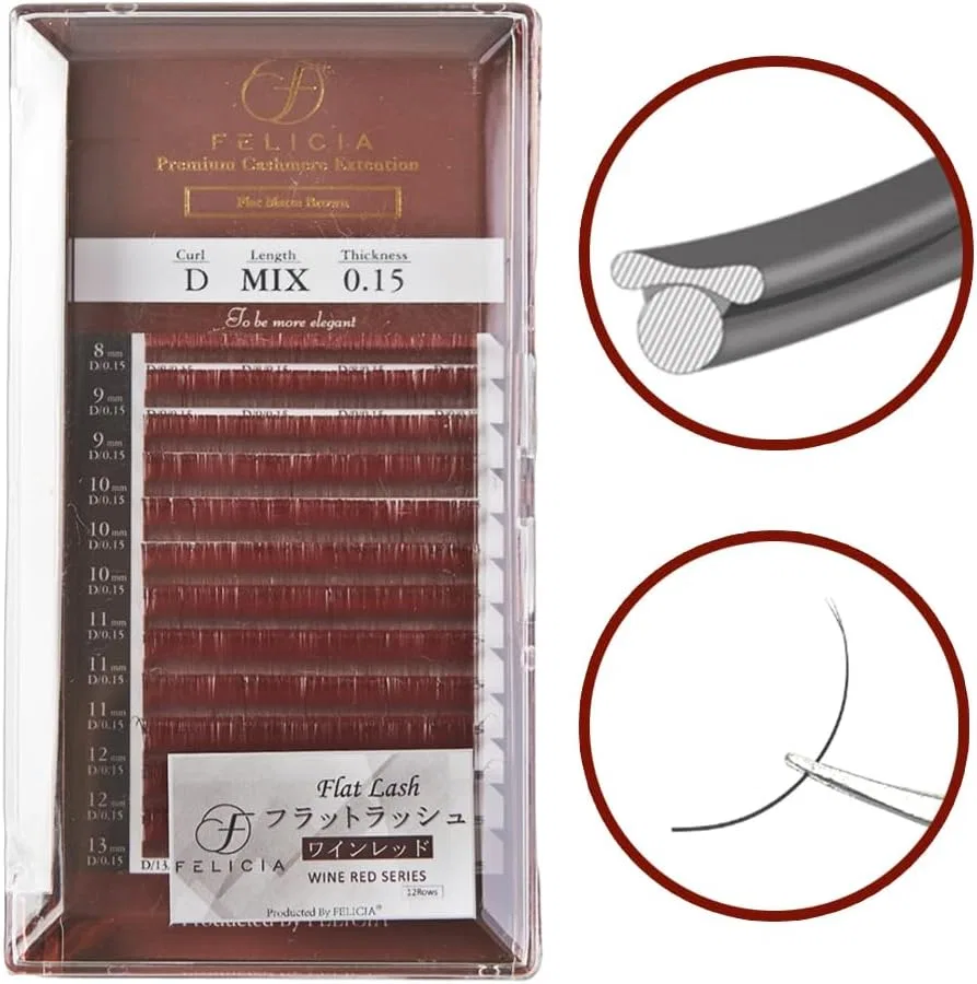 Ресницы FELICIA Flat Lash Ultra Soft винные 12 рядов D изгиб 0.15 8-13 мм — фото 2