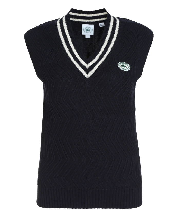 

Вязаный жилет с зигзагообразным узором и нашивкой с логотипом. Sporty & Rich, синий