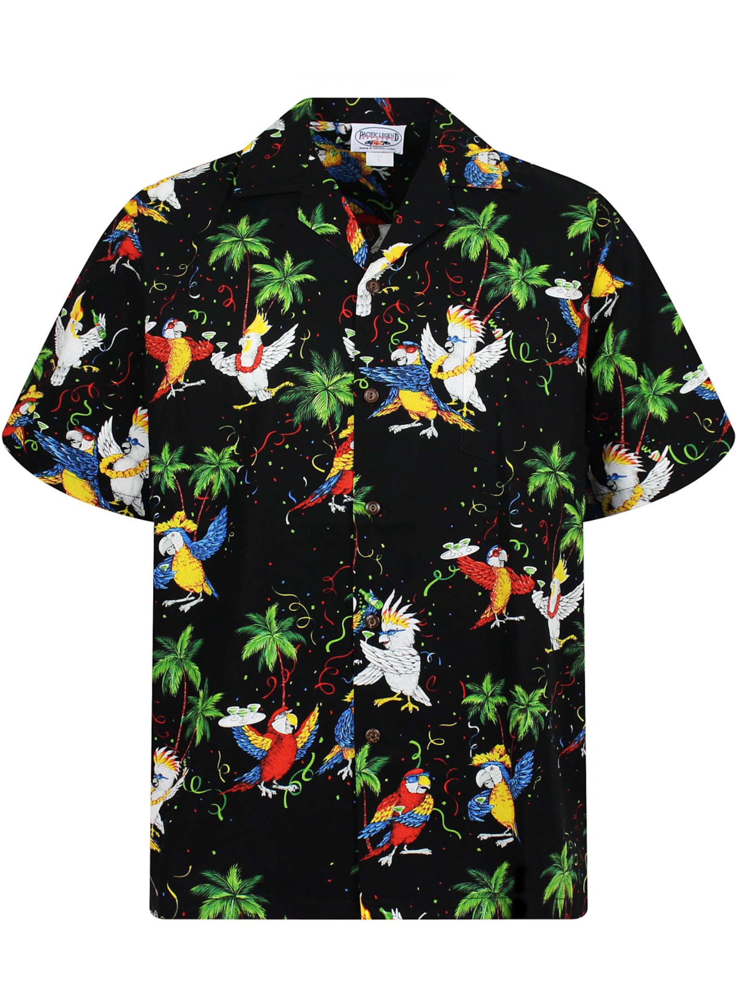 

Pacific Legend Рубашка на пуговицах Regular fit 'Party Papageien' в черном цвете