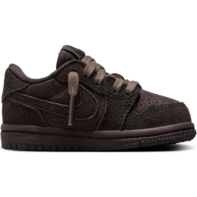 Jordan Travis Scott x 1 нескользящая износостойкая низкая обувь для малышей dark brown для младенцев и детей ясельного возраста — фото 3