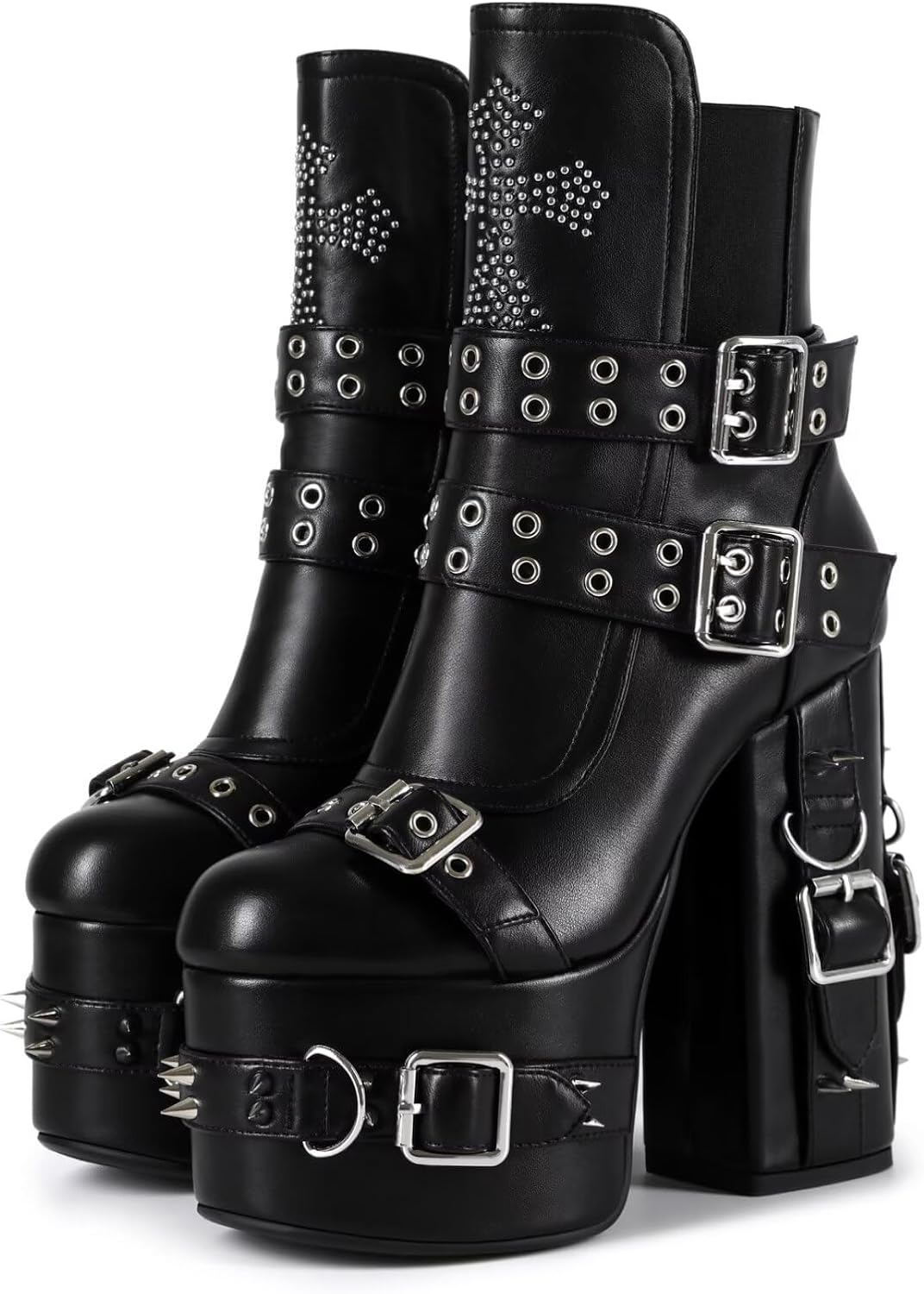 

Ботильоны Frankie Hsu ручной работы в готическом стиле на массивной платформе, черные, с пряжкой и крестиком, в стиле панк-готика, Y2K, модные и крутые, для женщин и мужчин