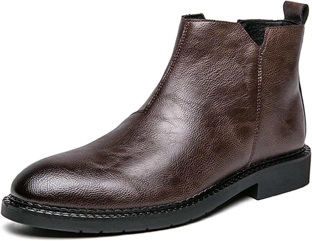 

Мужские кожаные ботинки-челси KCTRFSJ с боковой молнией, круглым носком, противоскользящей подошвой, повседневные и деловые ботинки-чакка до щиколотки, коричневый