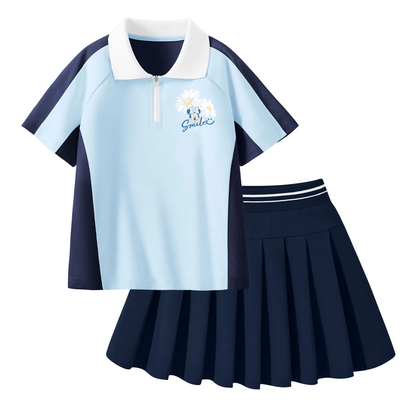 Детский комплект из двух предметов: поло с воротником и шорты Disney, Dewy Flower K Deep Sea Blue+Solid Color Deep Sea Blue