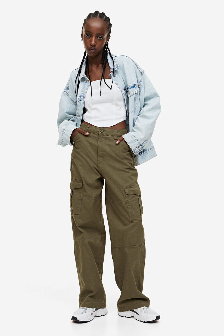 

Саржевые брюки карго H&M, хаки