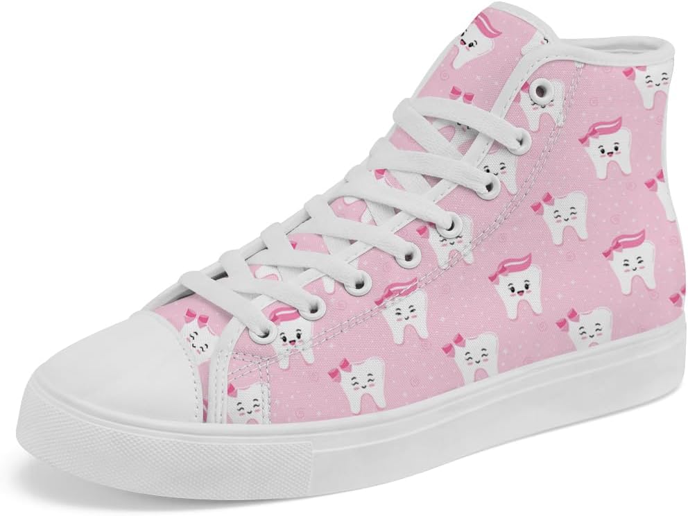 

Высокие кеды на полотняной подошве с зубным принтом для женщин и мужчин, высокие кроссовки на шнуровке, повседневная обувь Chebing, белый