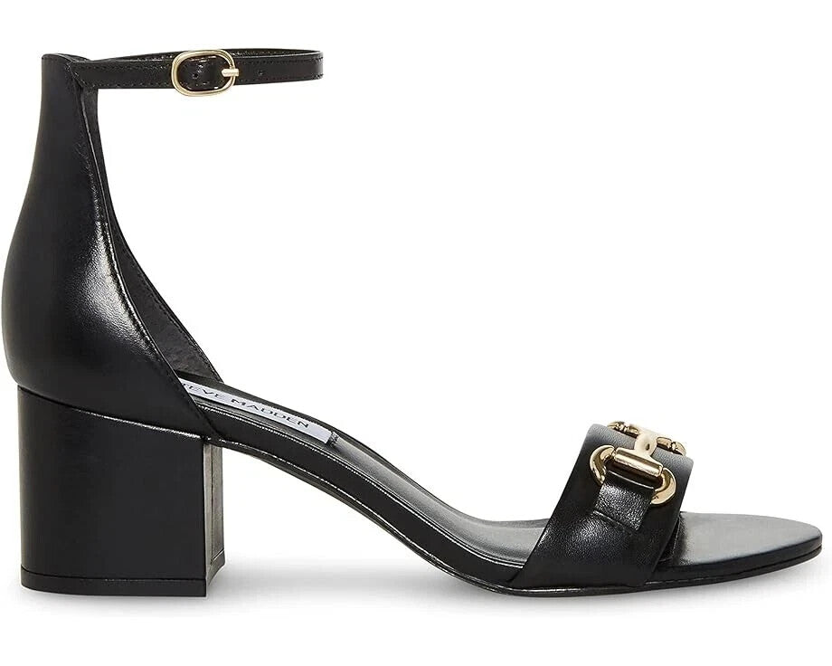 Сандалии Steve Madden Irenee Женские Черная Кожа Шлейка на щиколотке Блок каблук GBNC662 (Черный, 10) — фото 2